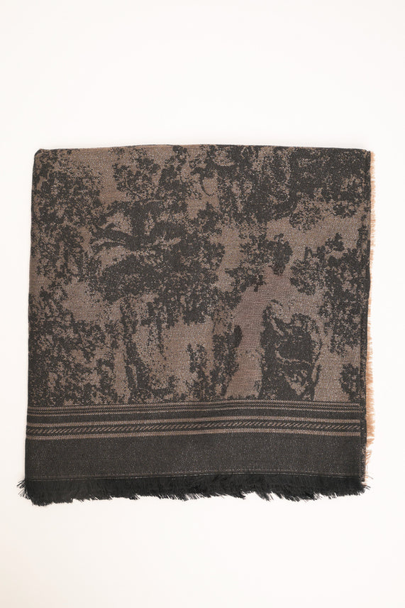 Sciarpa sfumata con frange marrone-nera