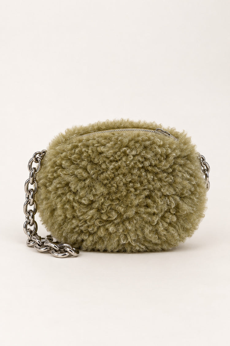 Pochette in faux shearling verde