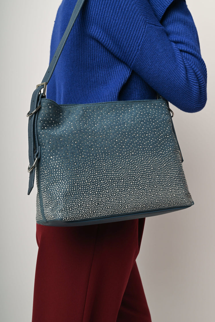 Borsa in denim con decorazione in strass