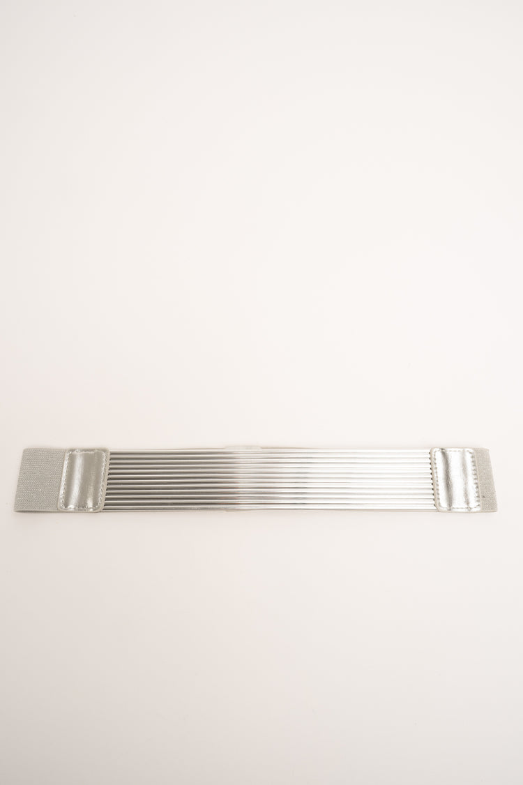 Cintura elasticizzata in similpelle laminata argento