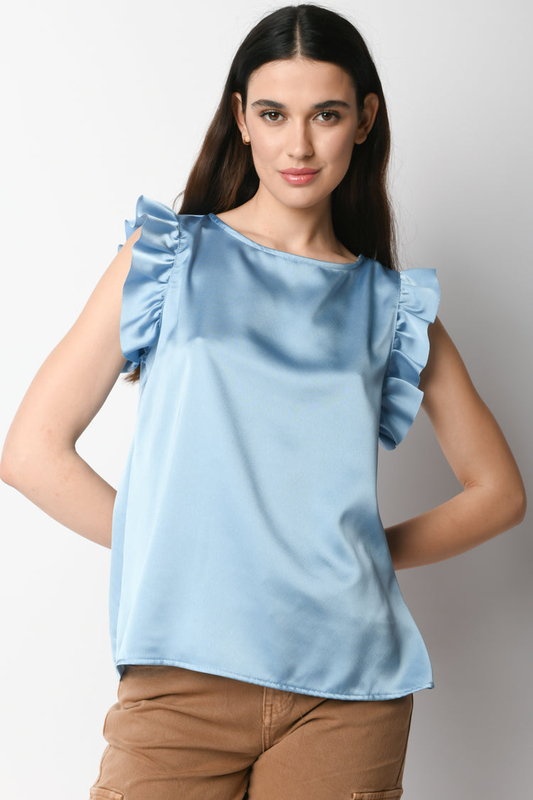 Top in raso con volants