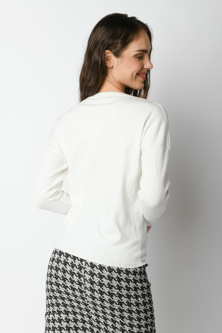 Pull con cuore, perle e strass