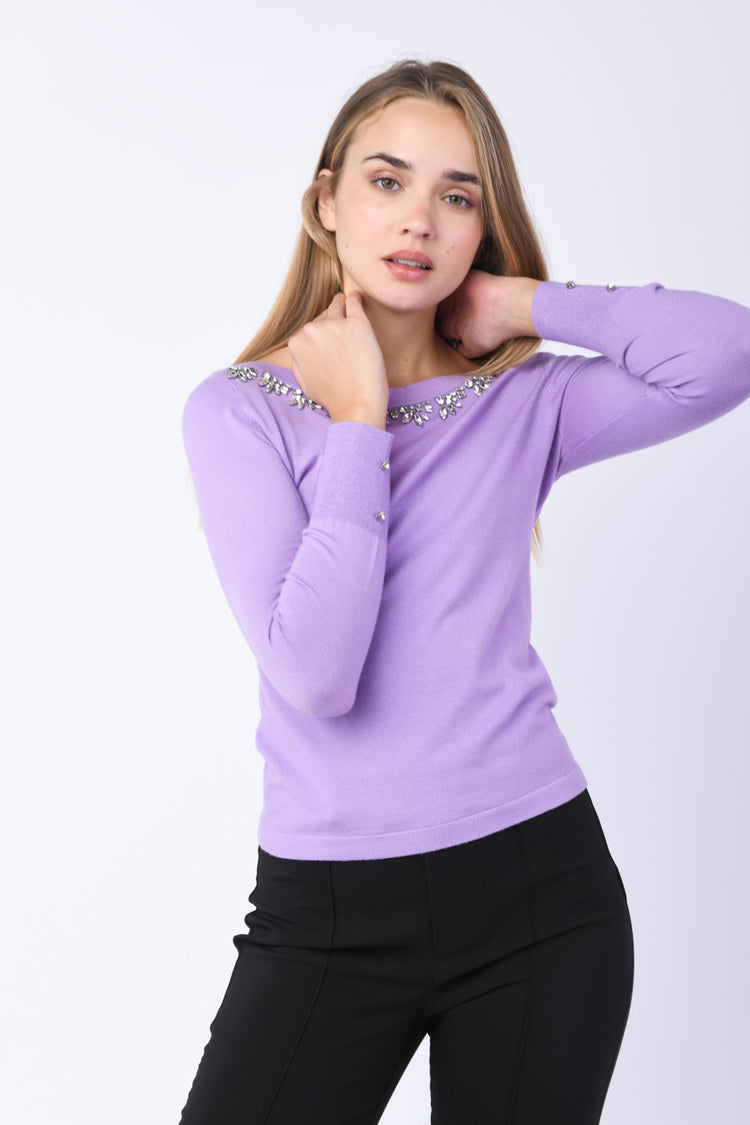 Pull con cristalli decorativi