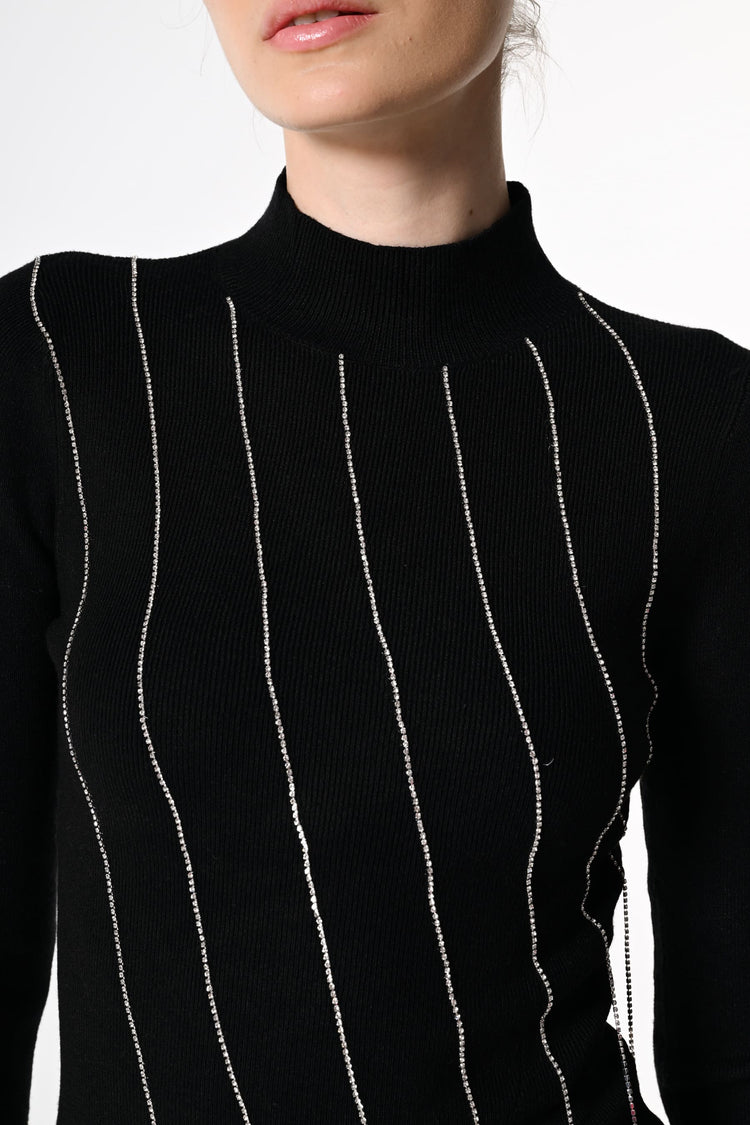 Lupetto con fili pendenti in strass