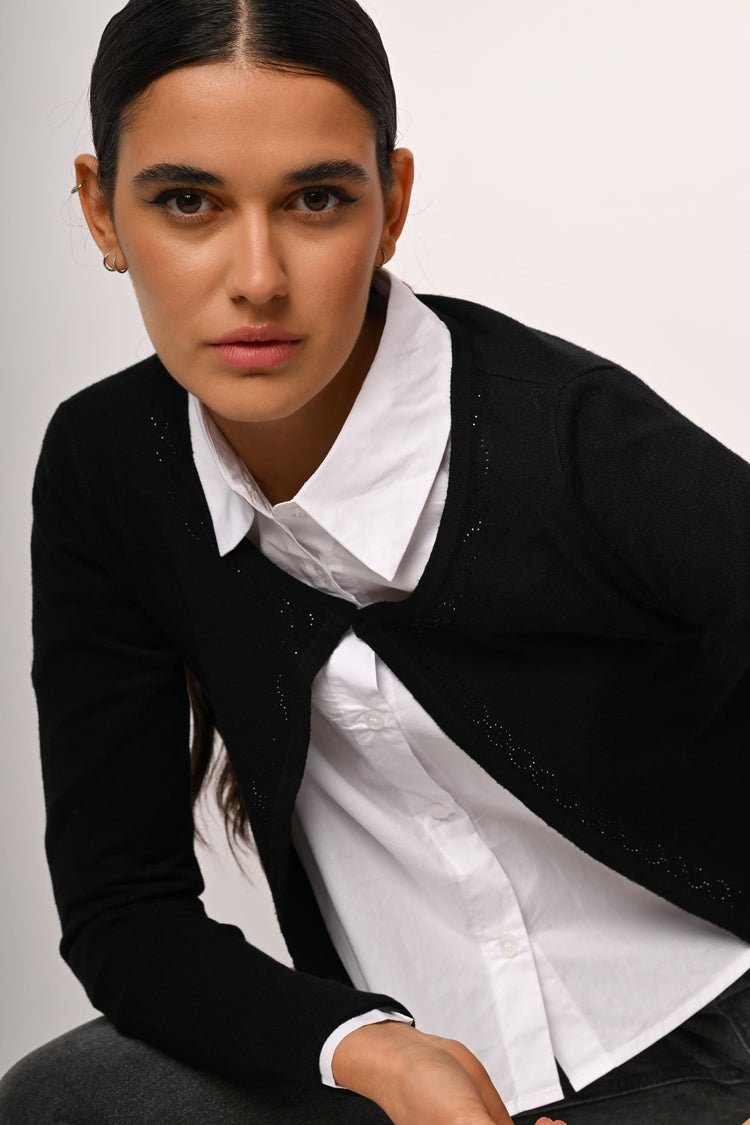 Cardigan crop con profili strass