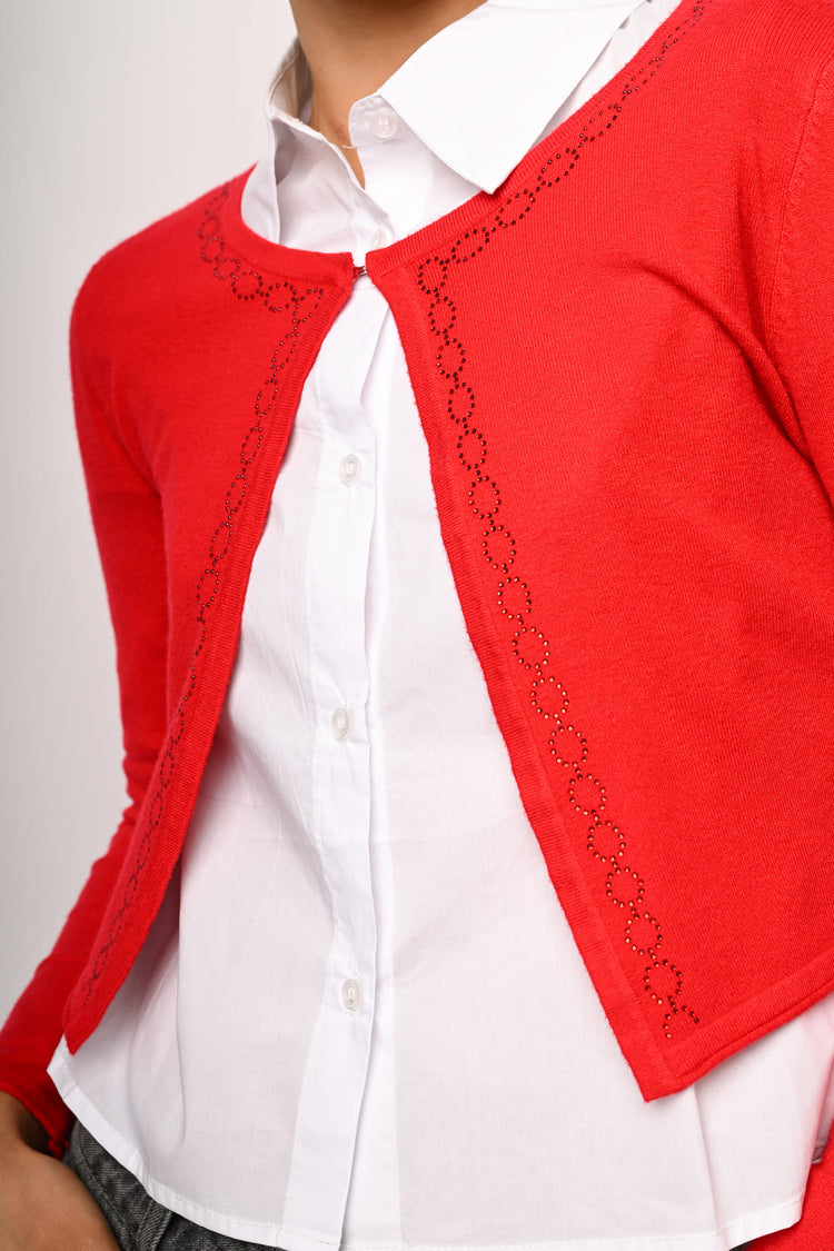 Cardigan crop con profili strass