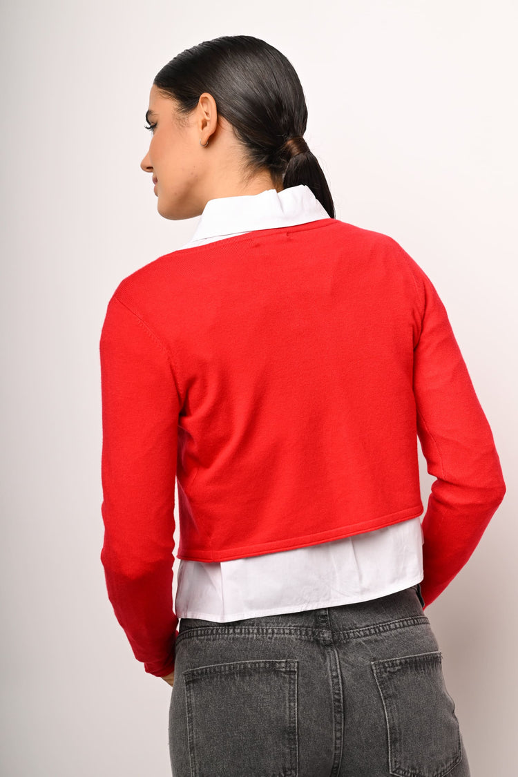 Cardigan crop con profili strass
