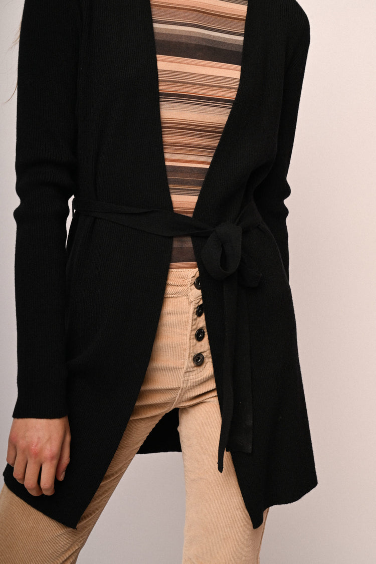 Cardigan lungo a portafoglio con cintura
