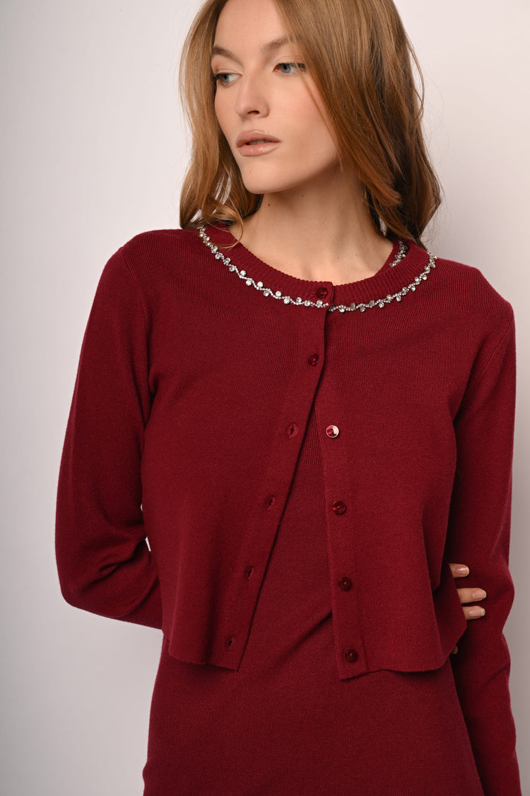 Cardigan con scollo profilato in strass