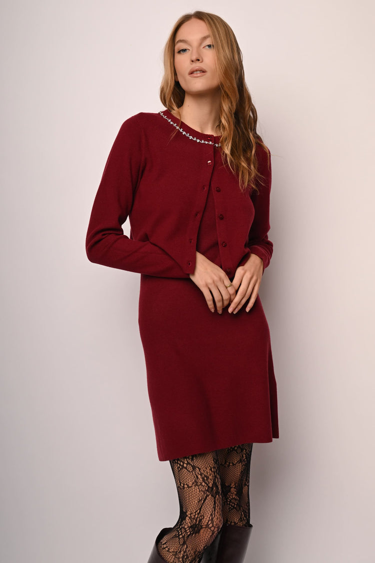 Cardigan con scollo profilato in strass