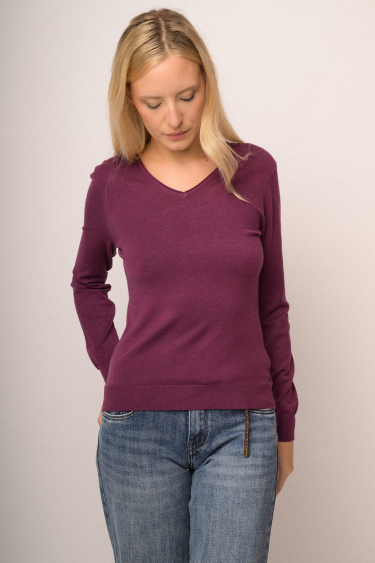 Pull basic con scollo a V fucsia