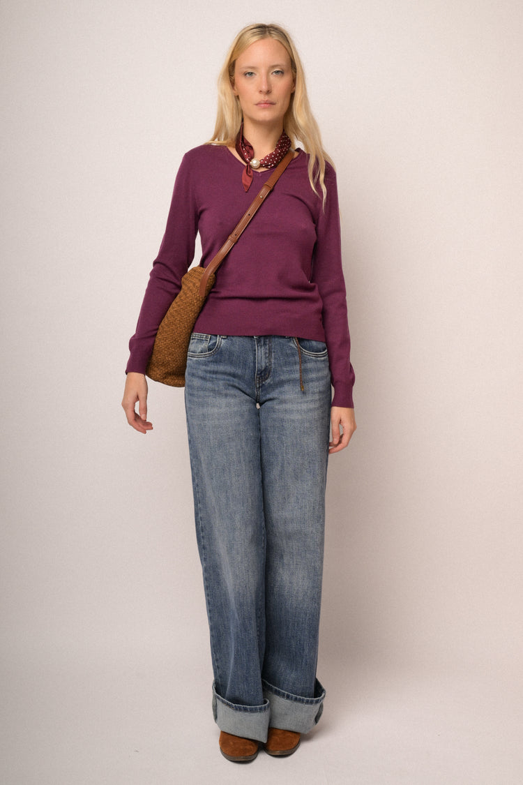 Pull basic con scollo a V fucsia