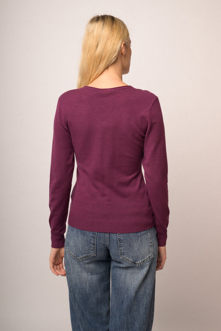 Pull basic con scollo a V fucsia