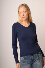 Pull basic con scollo a V blu