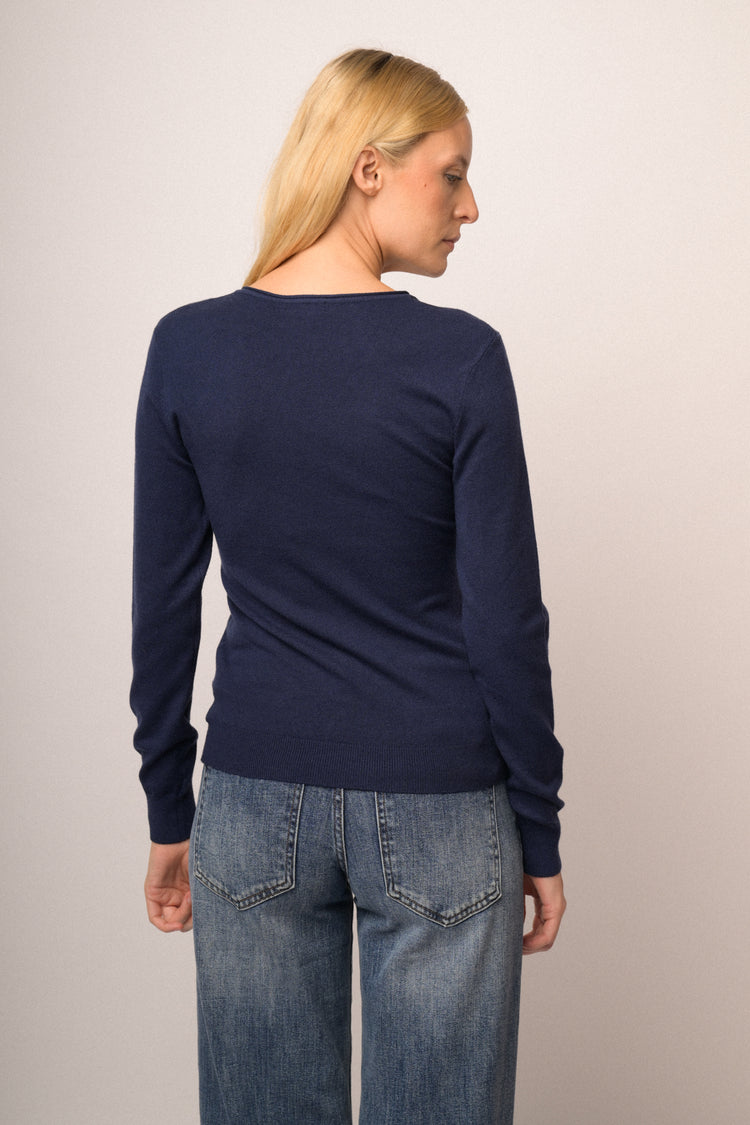 Pull basic con scollo a V blu