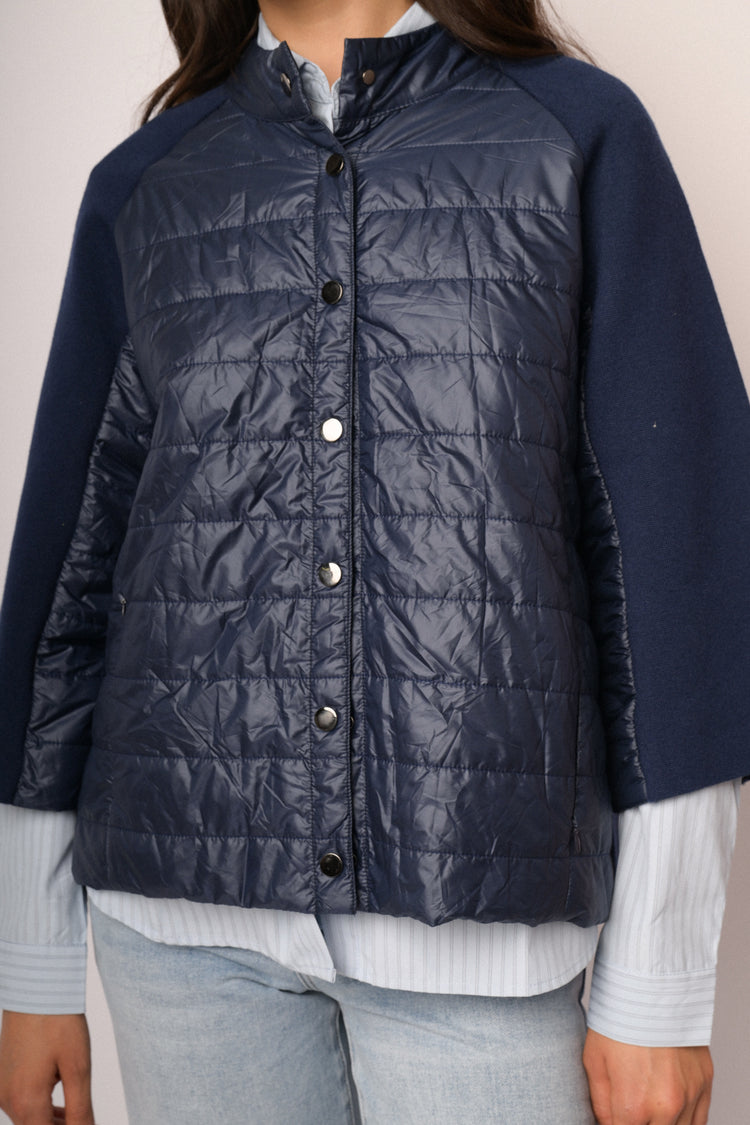 Giacca bimateriale in nylon e maglia blu navy