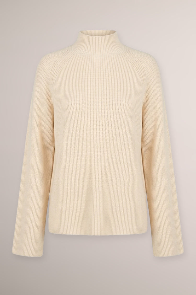 Lupetto beige con maniche svasate e risvolto