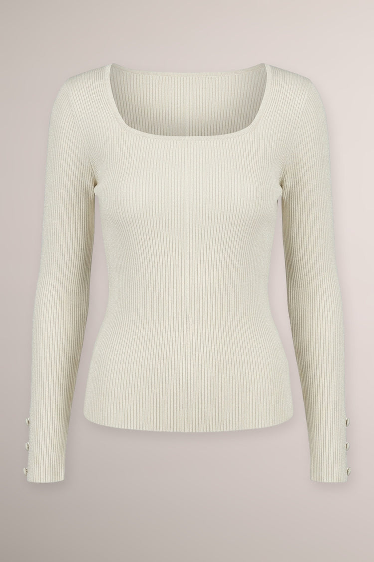 Pull in maglia lurex a costine avorio