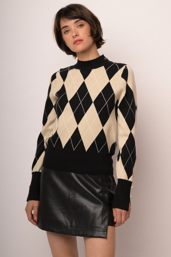 Lupetto con motivo a rombi beige/multicolor