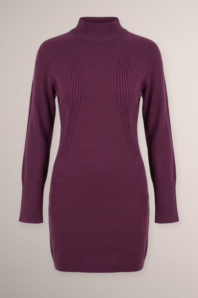 Abito corto bordeaux con collo alto