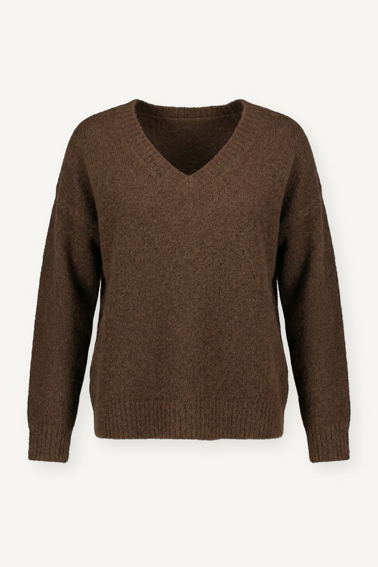 Maglia oversize marrone con scollo a V