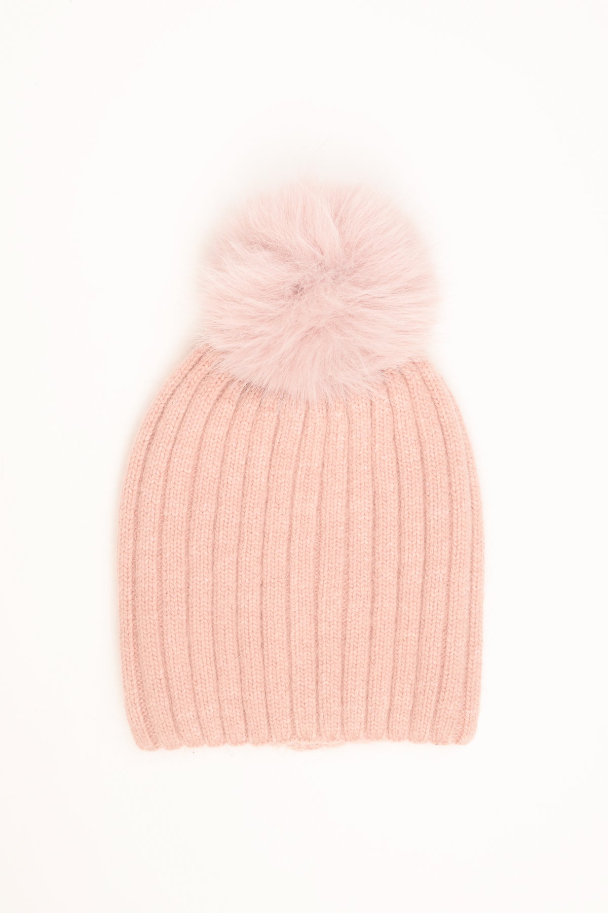 Cappello a coste con pon pon rosa