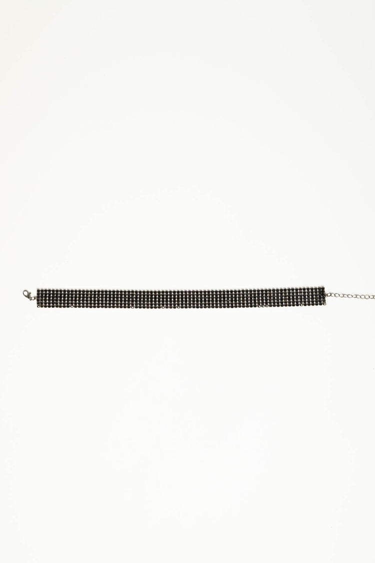 Collana girocollo nera a fascia con strass