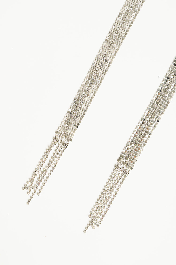 Collana lunga argento in maglia con frange