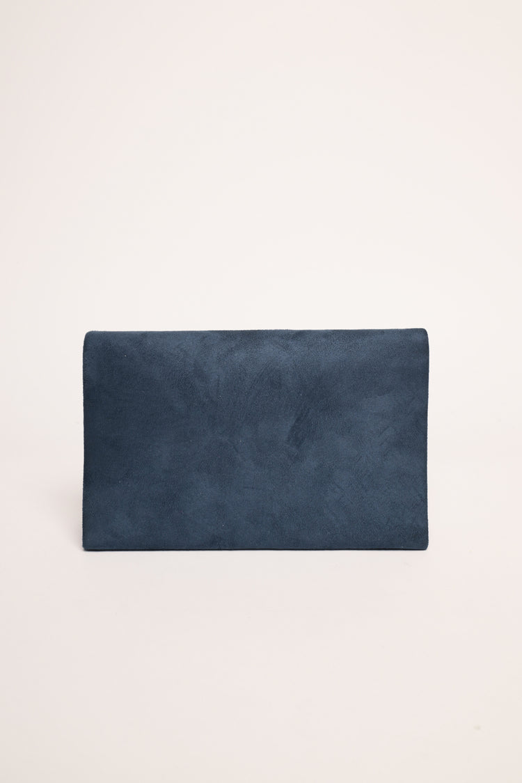 Pochette in faux suede con manico-gioiello