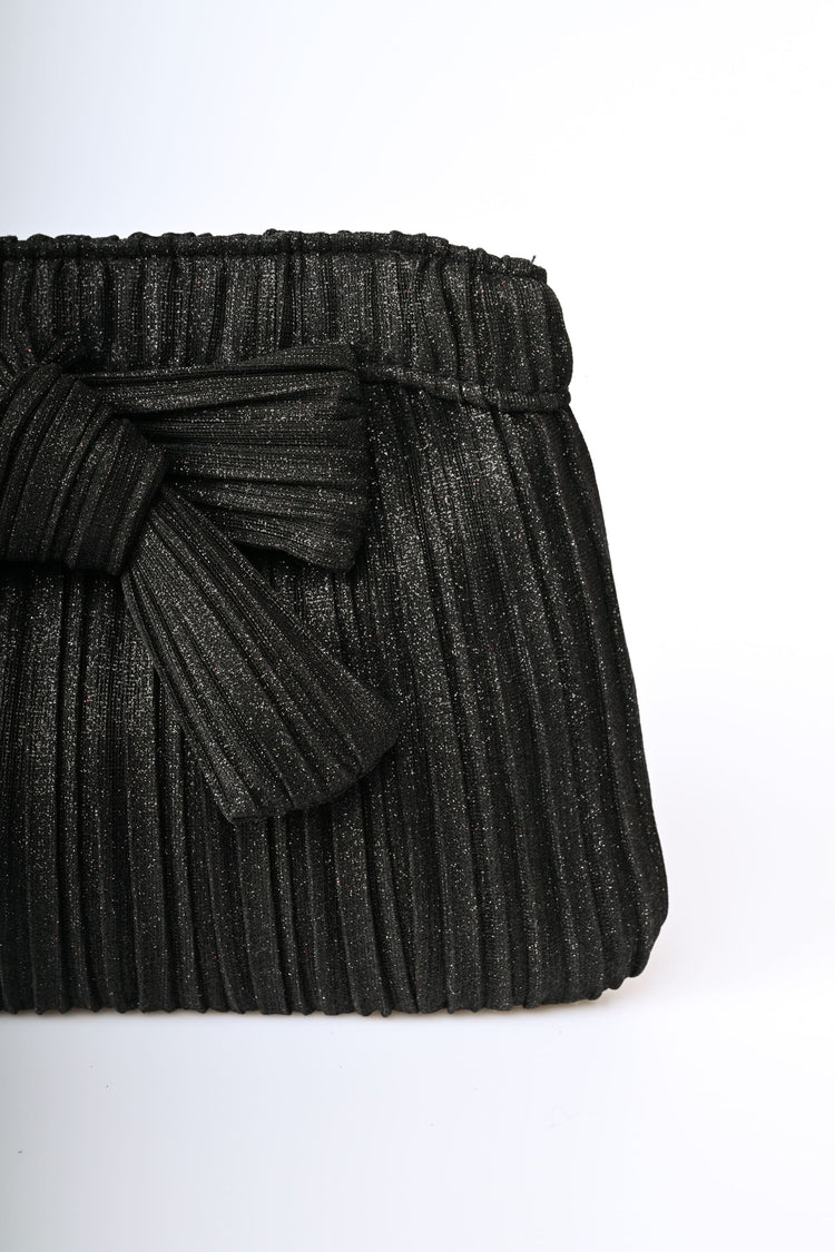 Pochette in plissé lamé con fiocco