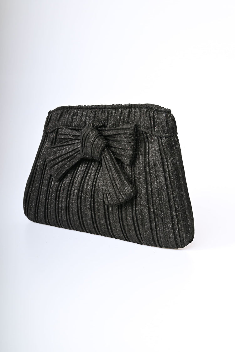 Pochette in plissé lamé con fiocco