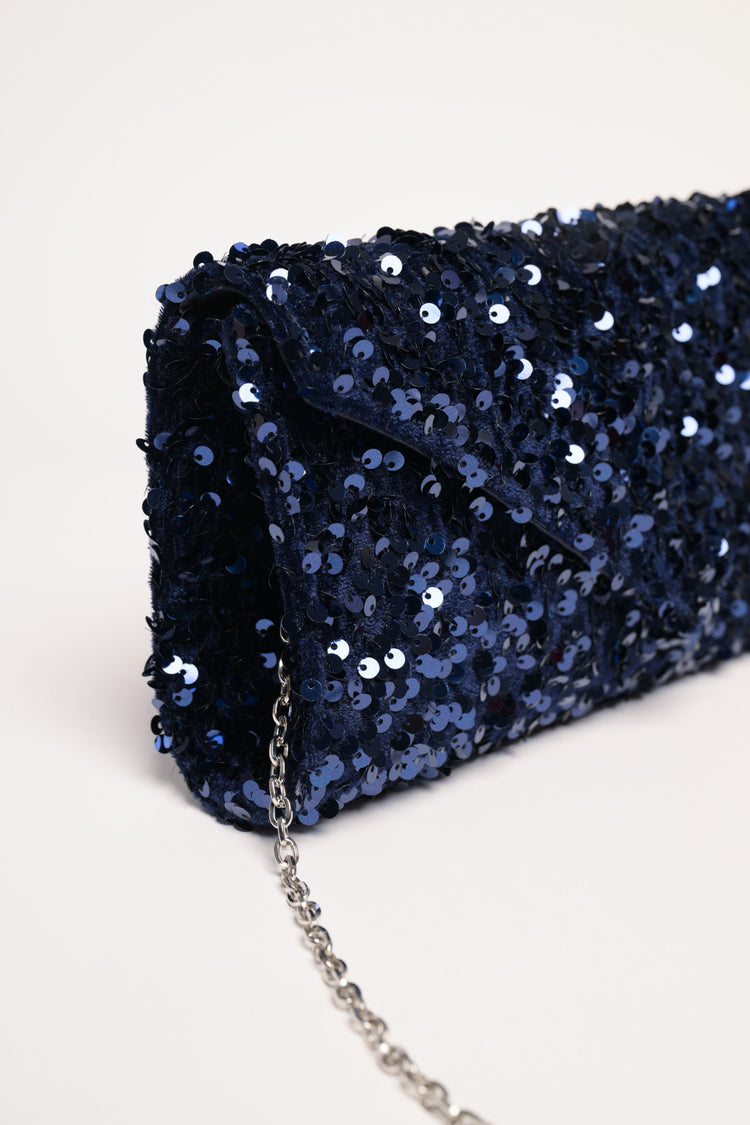 Pochette con paillettes blu