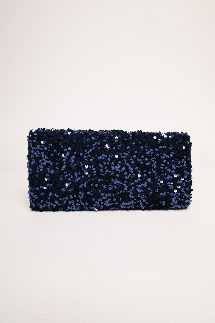 Pochette con paillettes blu