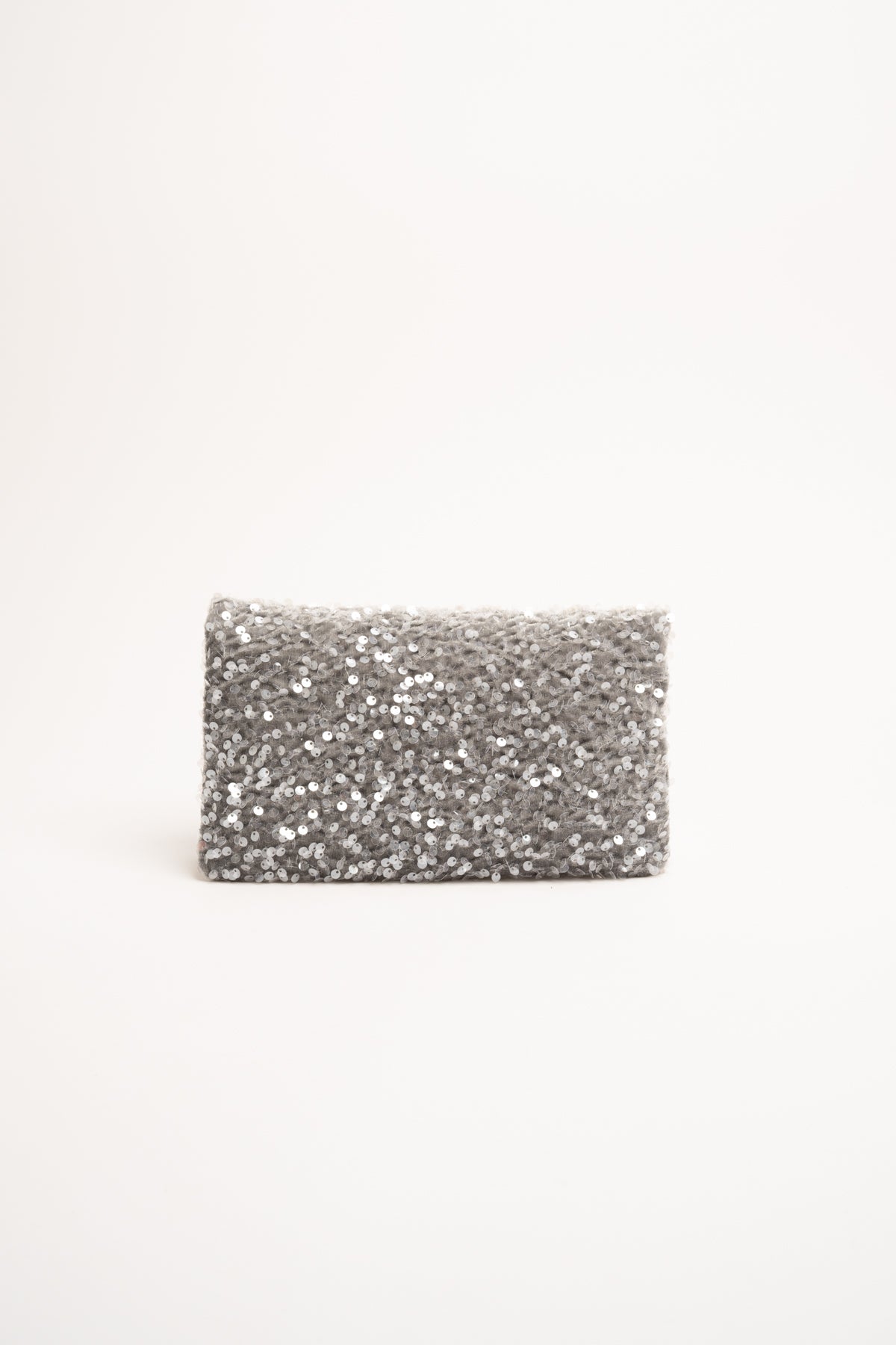 Pochette argento con paillettes e patta