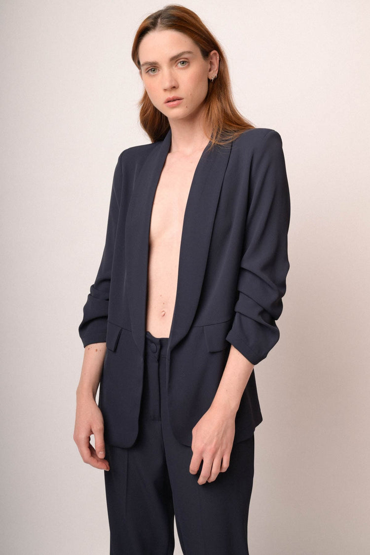 Giacca blu con maniche arricciate